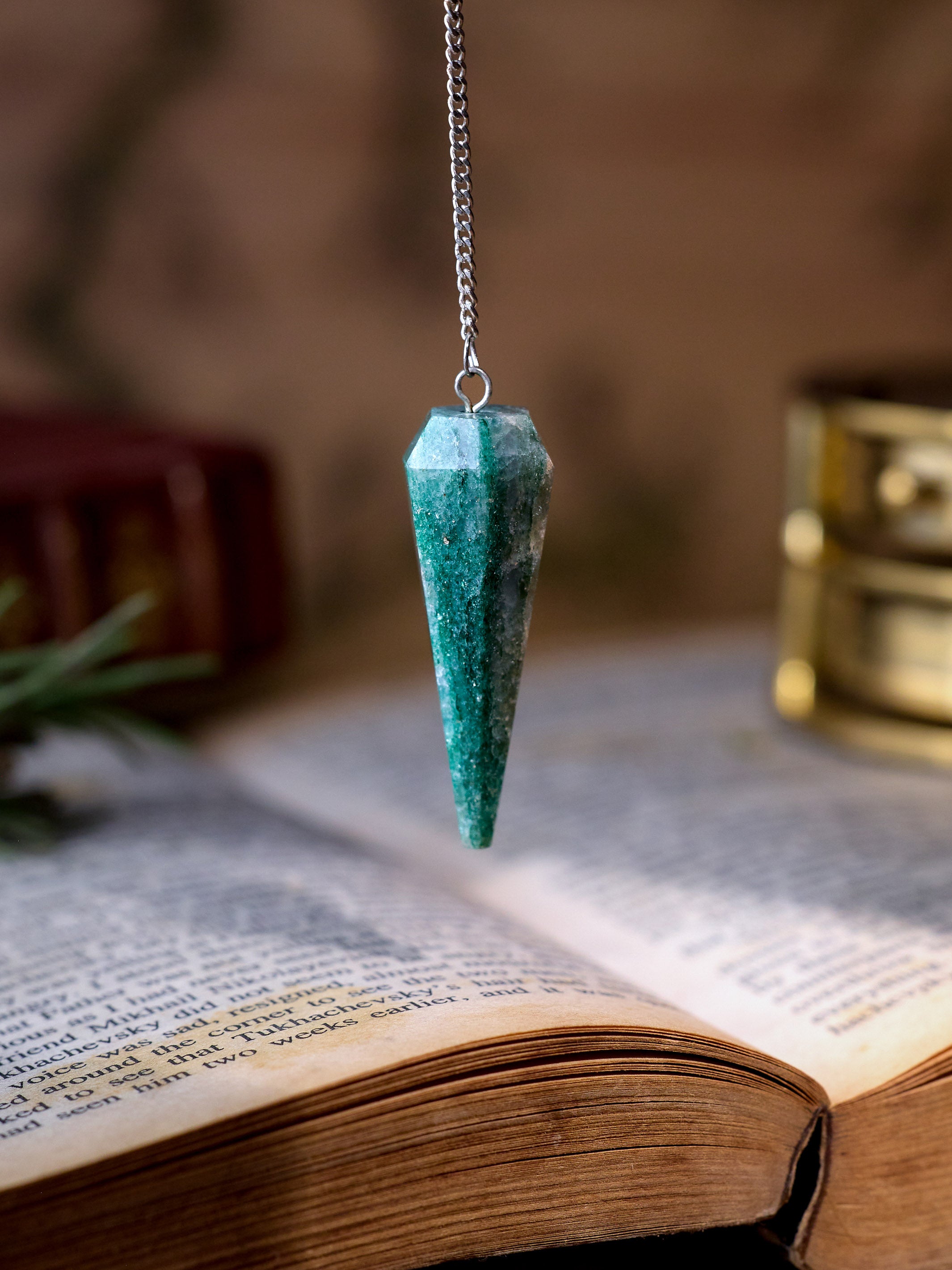 Semi-precious Stone - Moss Agate Pendulum - Product Image 