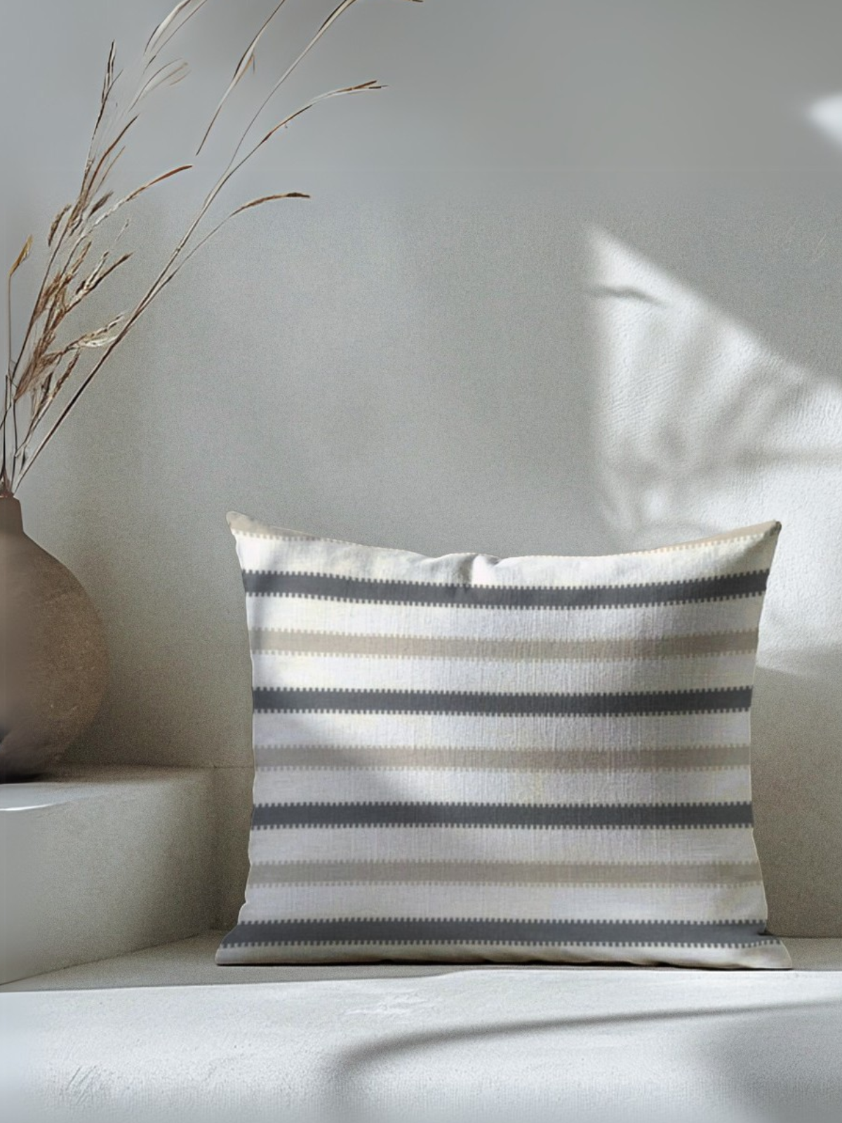 Oslo Black and Beige Striped Cotton Cushion Cover