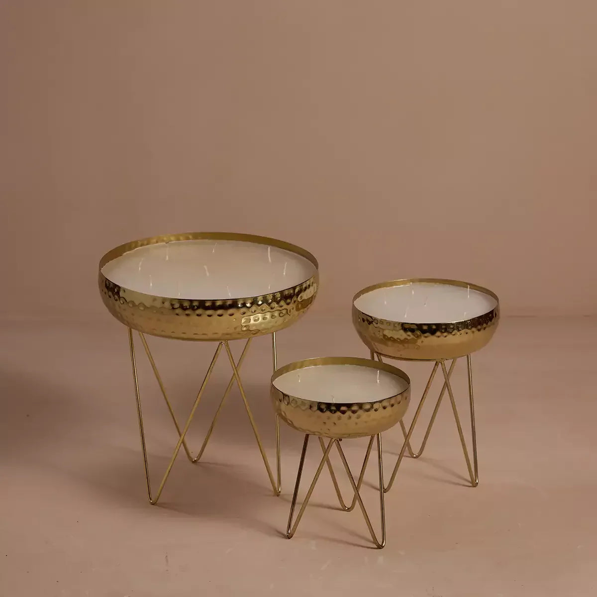 Stardust Gold Hammered Candle Urlis on a stand set of 3