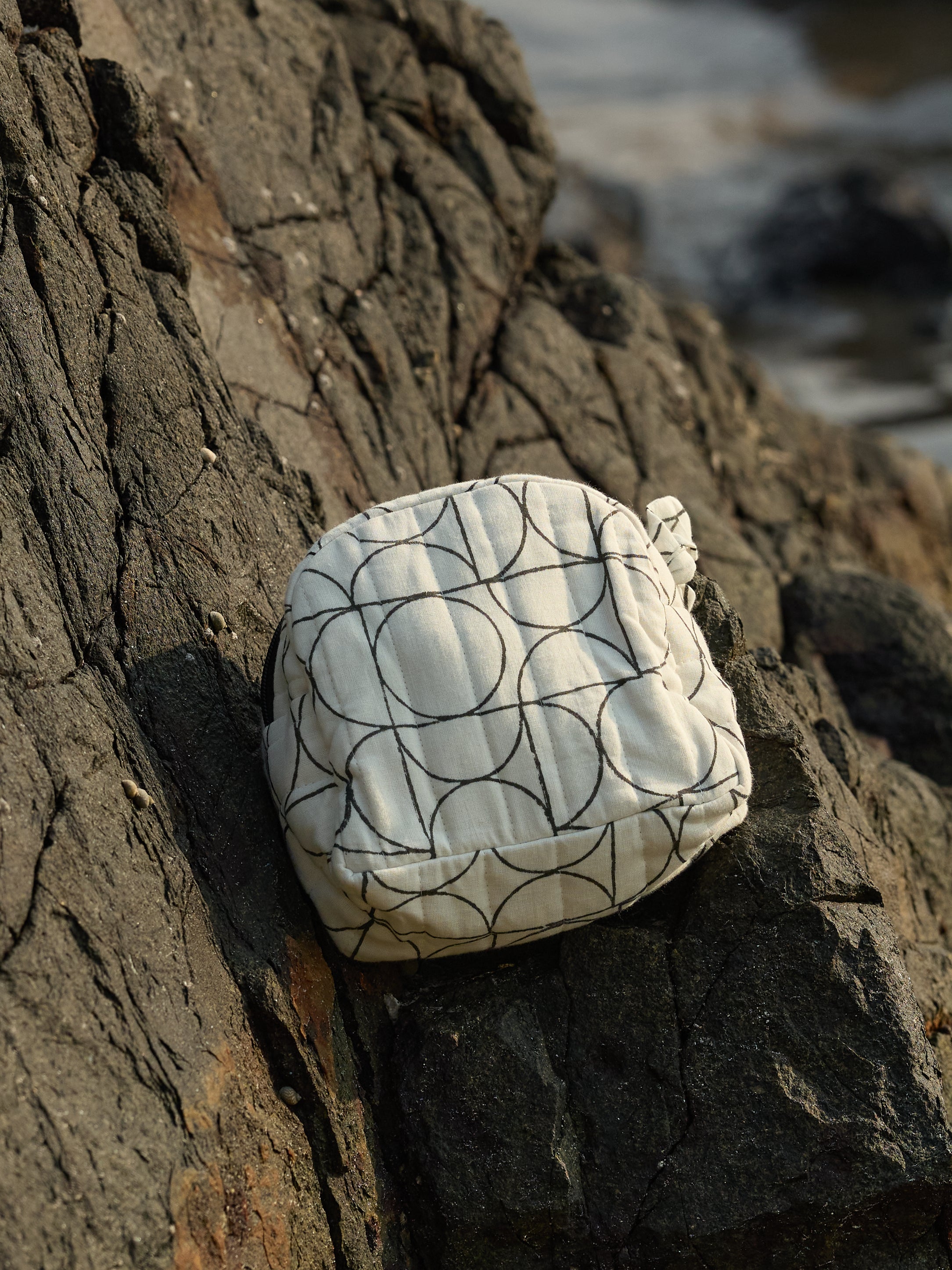 Sustainable Quilted Cotton Travel Pouch l Black & White Organizer - Product Image 