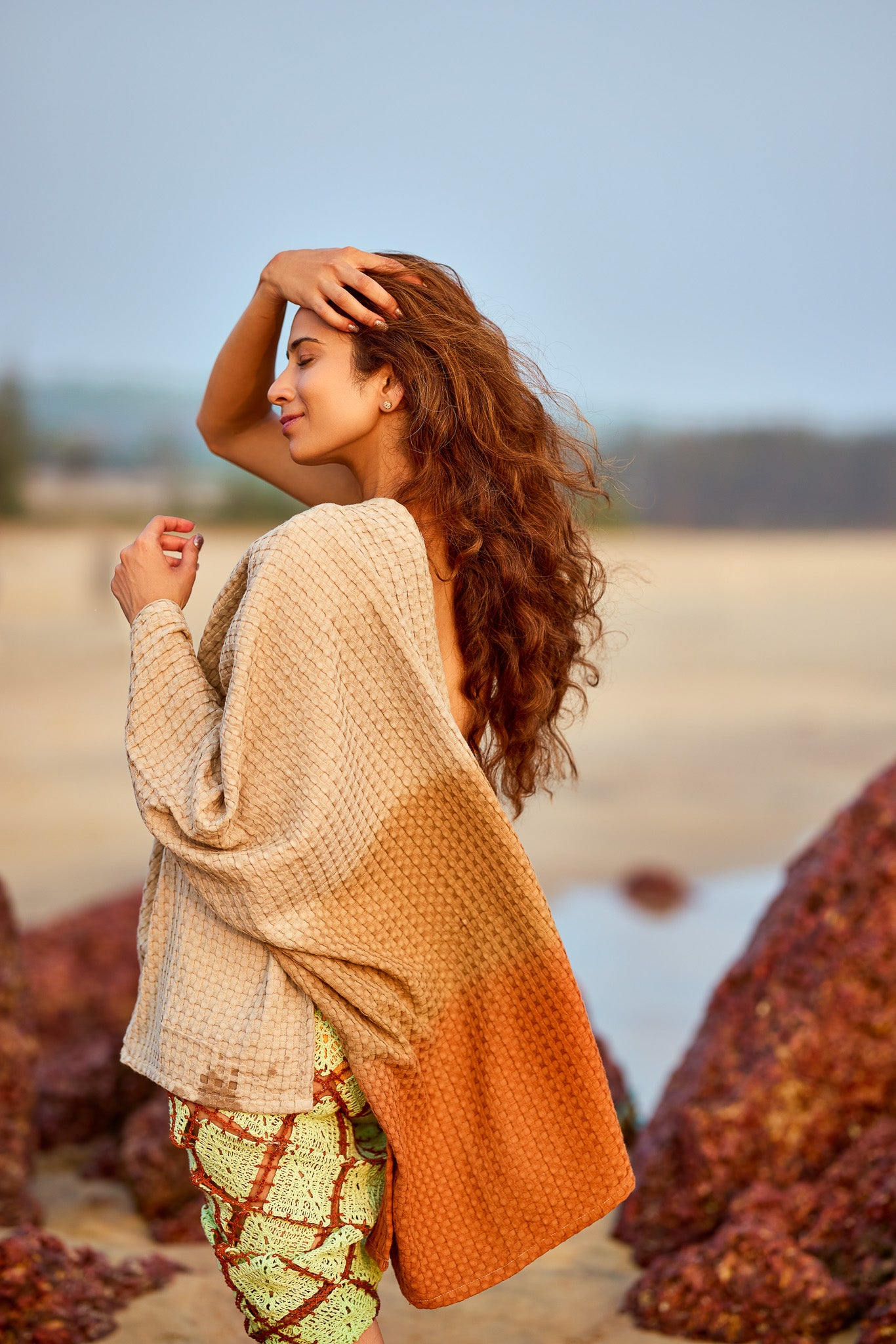 Dip Dye Cotton Bamboo Waffle Bath Towel Clay Sienna