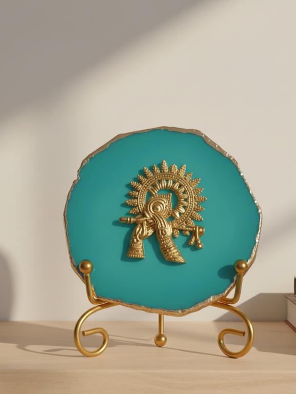 Agate Metal Krishna Decorative Plate with Stand