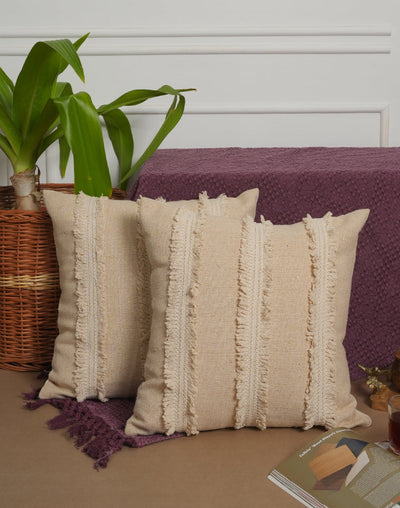 Set Of 2 - Beige Lurex Embellishment Cushion Cover - 18"X18"