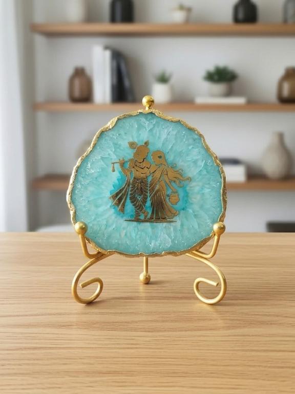 Natural Agate Stone Radha Krishna Frame Showpiece