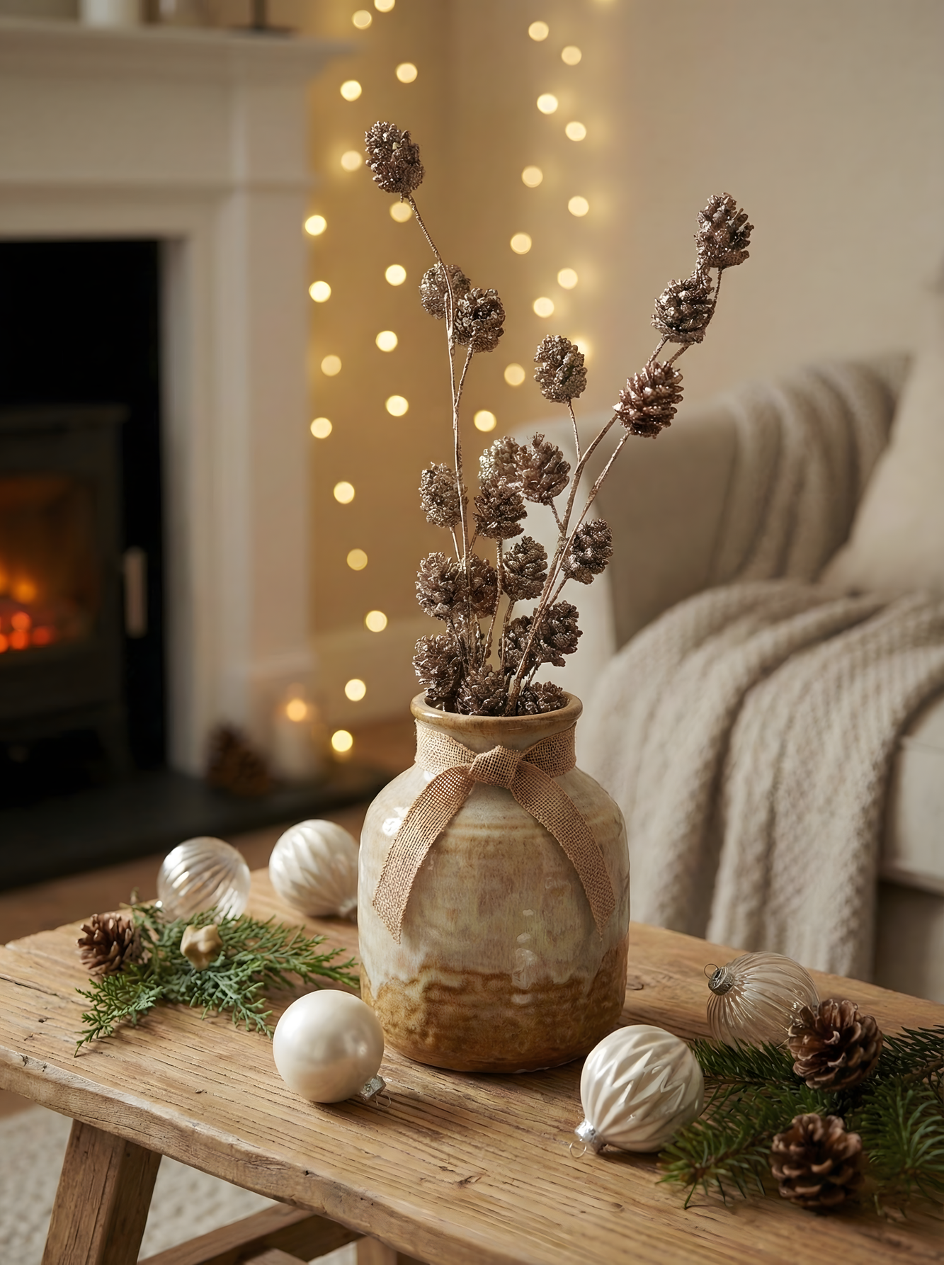 Glittered Sequin Pine Cone Sticks (Set of 2)