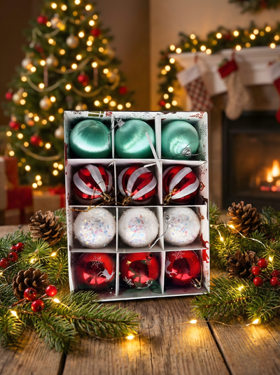 Assorted Christmas Ornament Balls – 12 Piece Set