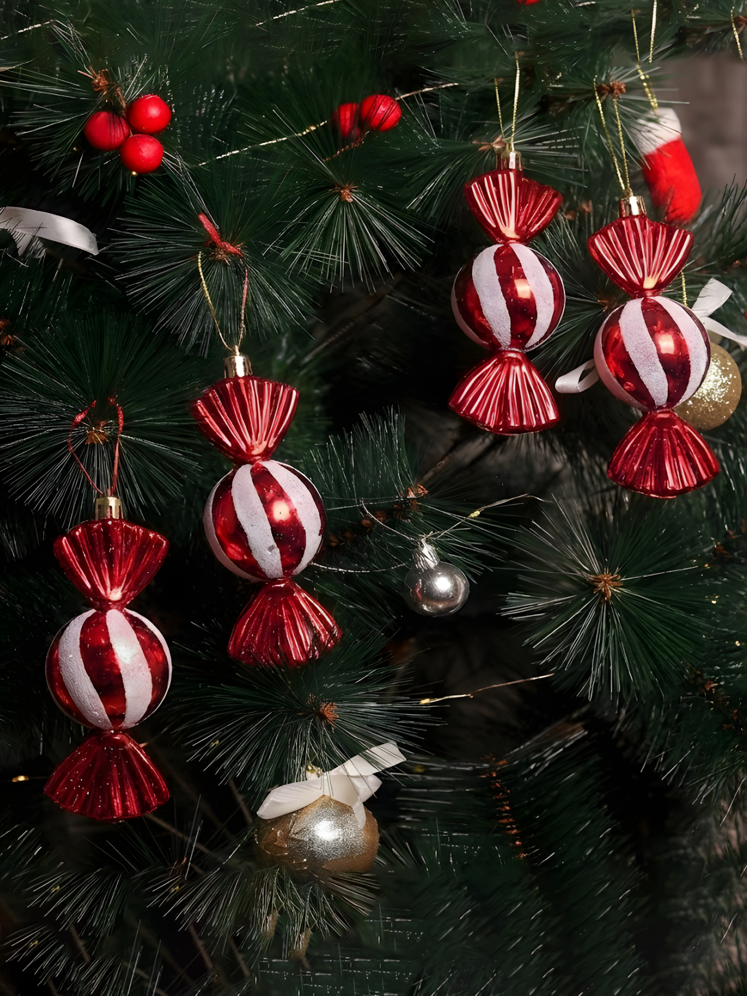 Red & White Toffee Christmas Ornaments (Pack of 4)