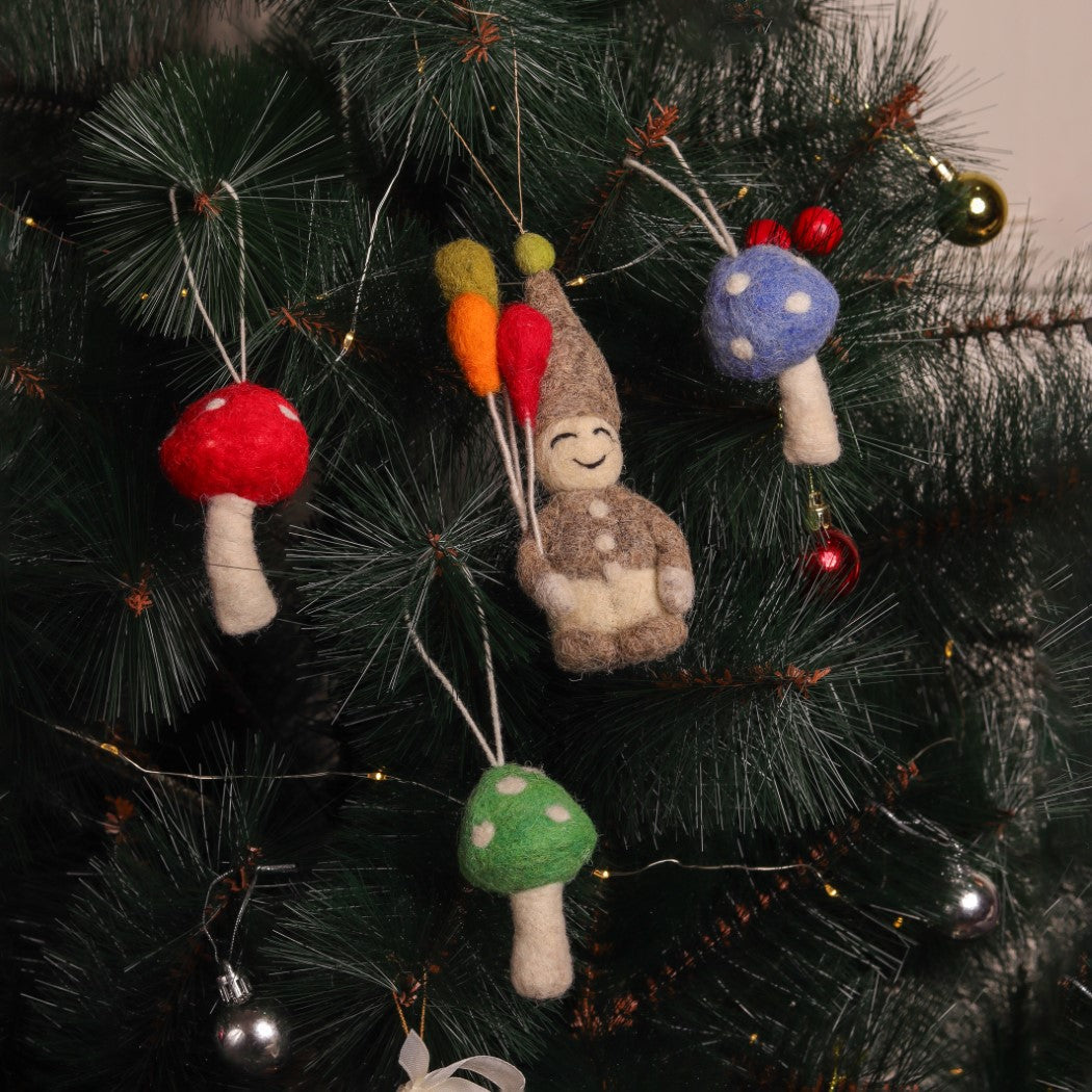 Christmas Hanging Felt Ornaments (Elf and Mushrooms)