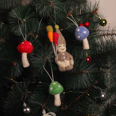Christmas Hanging Felt Ornaments (Elf and Mushrooms)