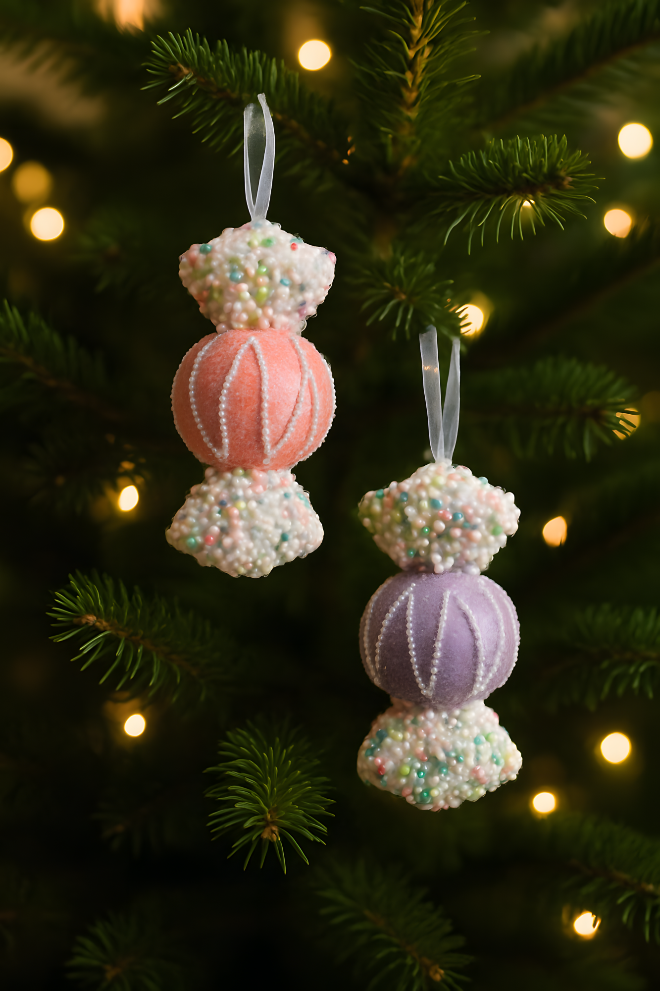 Pastel Pink & Lavender Candy Christmas Ornaments (Set of 4)