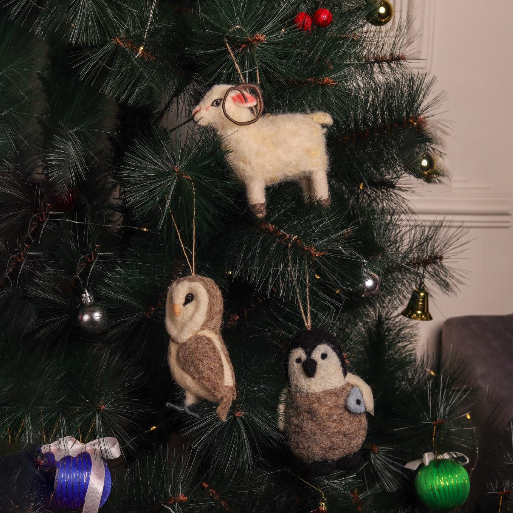 Christmas Hanging Felt Ornaments (Owl + Ram + Penguin)