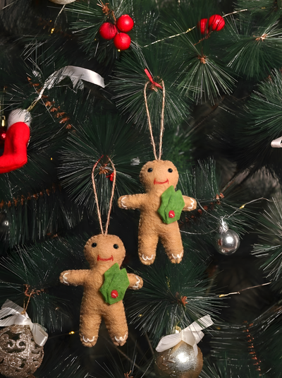 Felt Gingerbread Christmas Ornaments (Set of 2)