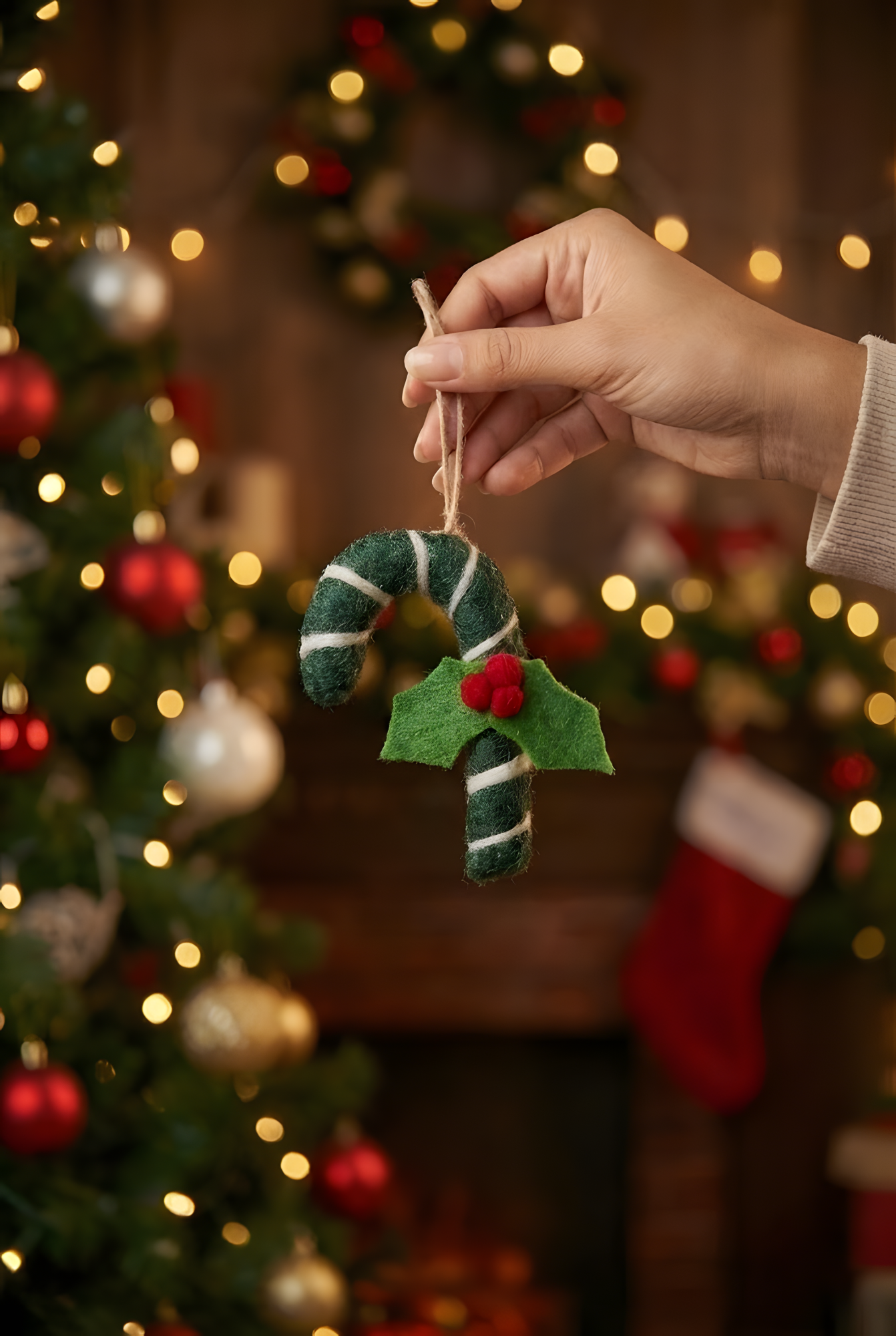 Felt Candy Cone Christmas Ornaments (Set of 3)