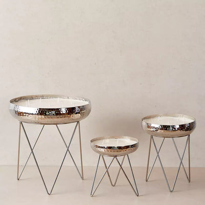 Stardust Silver Hammered Candle Urlis on a stand set of 3