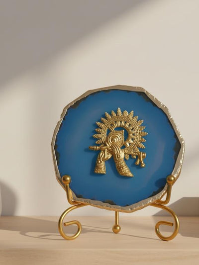Agate Metal Krishna Decorative Plate with Stand