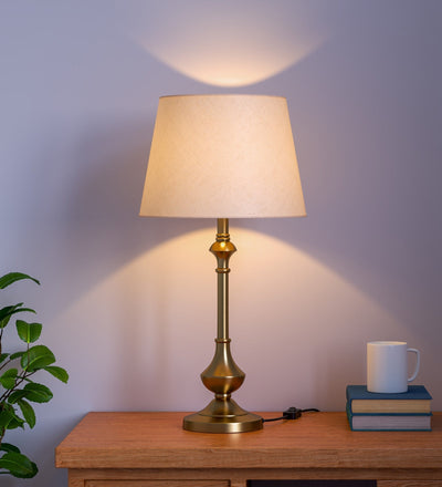 Antique Gold Brass Table Lamp (22") – Off-White 10" Shade