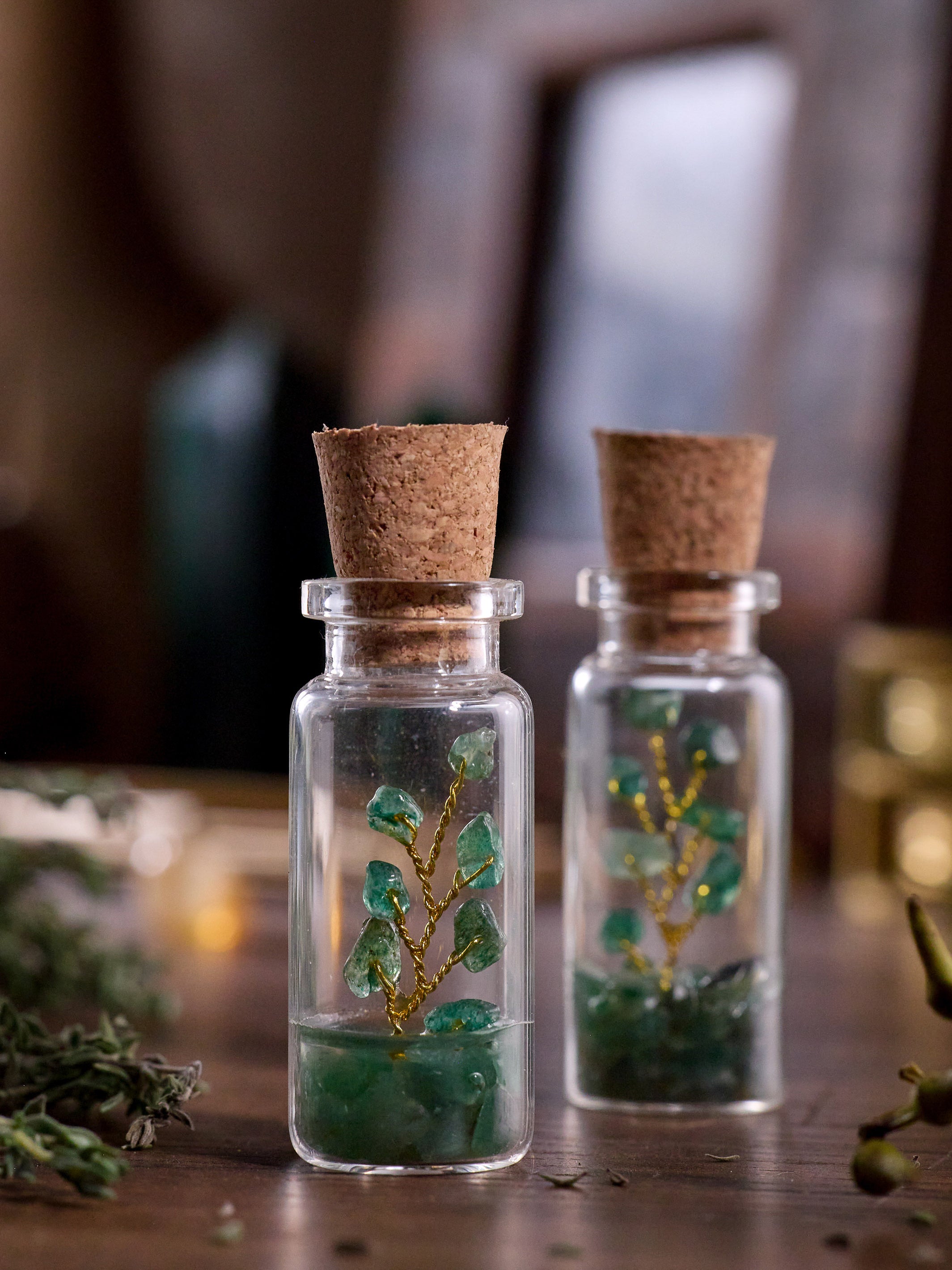 Semi-precious Gemstone - Green Aventurine Bottle Tree - Set of 2