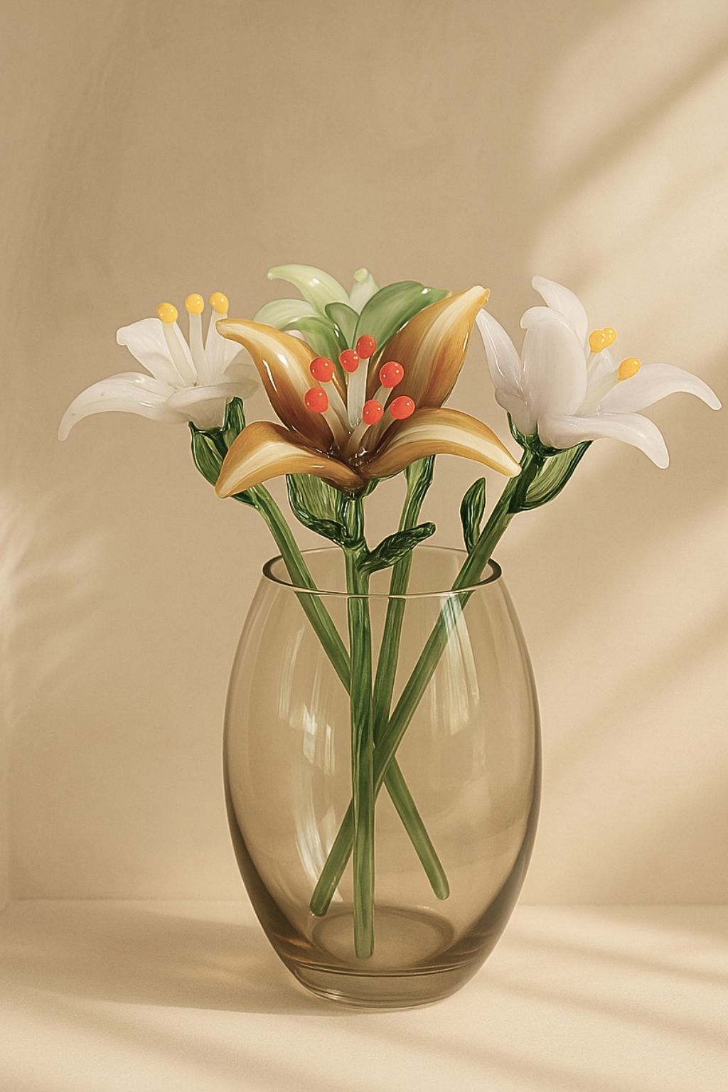 Rose Mist Lily – Hand-Blown Glass Flower Stem
