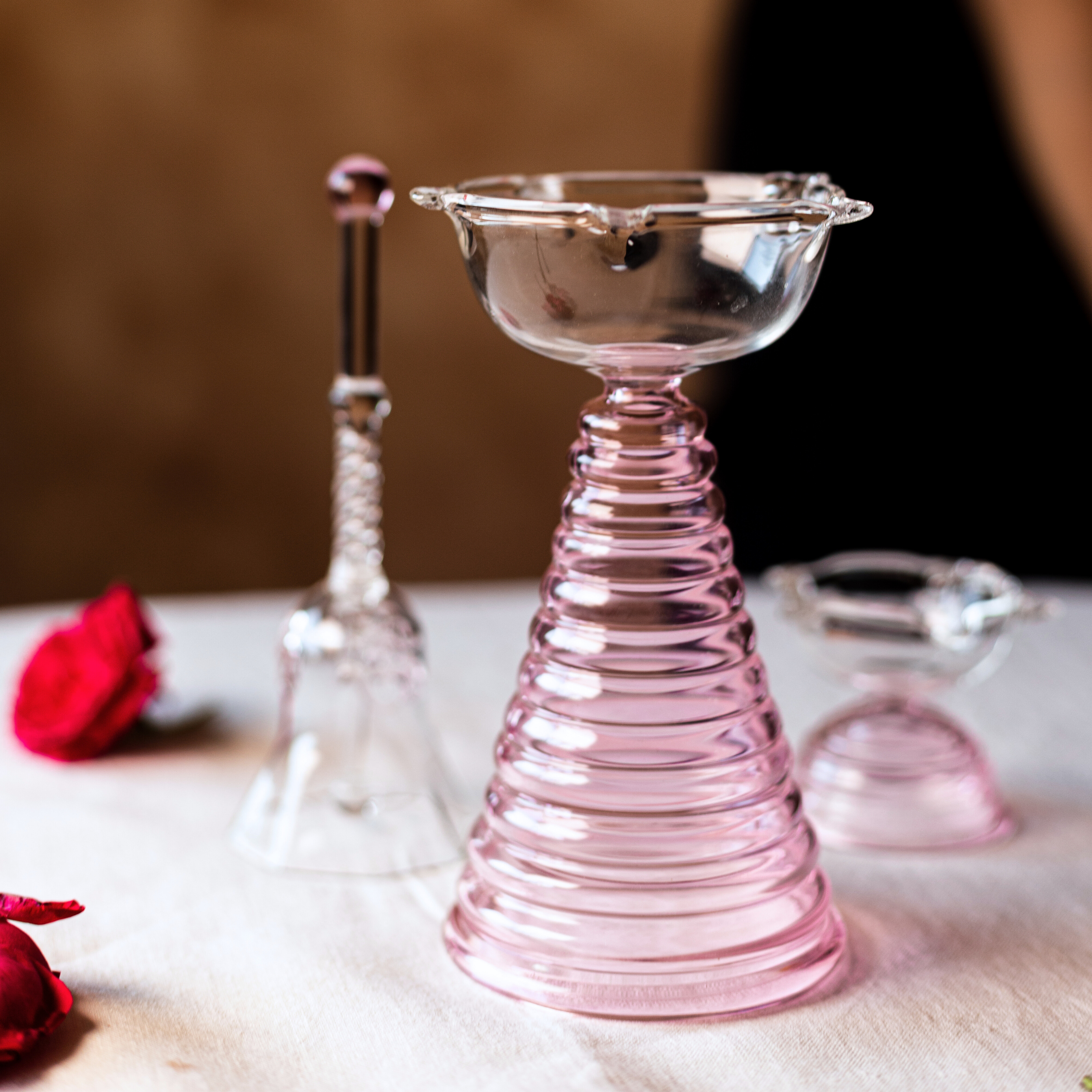 Muun Glass Puja Bundle - Tall Diya + Short Diya + Bell