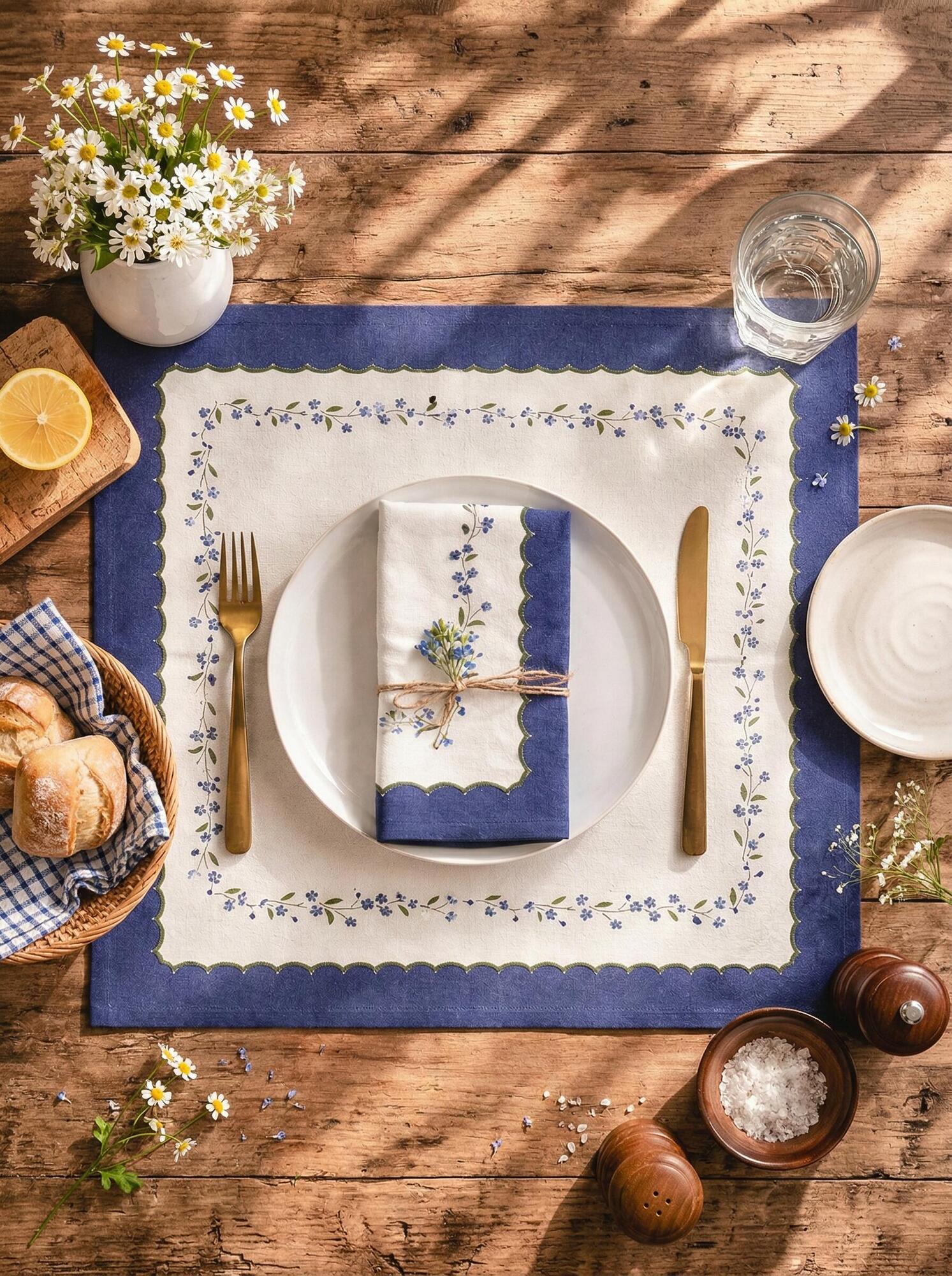 Blue Meadow Scallop Printed Cotton Napkins