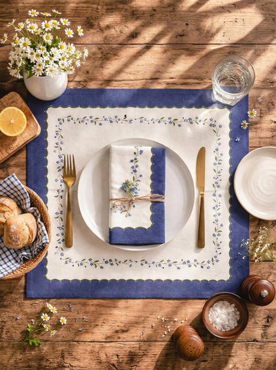 Blue Meadow Scallop Printed Cotton Napkins