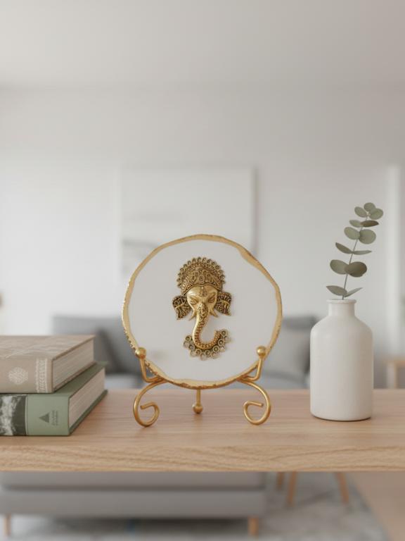 Agate Metal Ganesha Decorative Plate with Stand