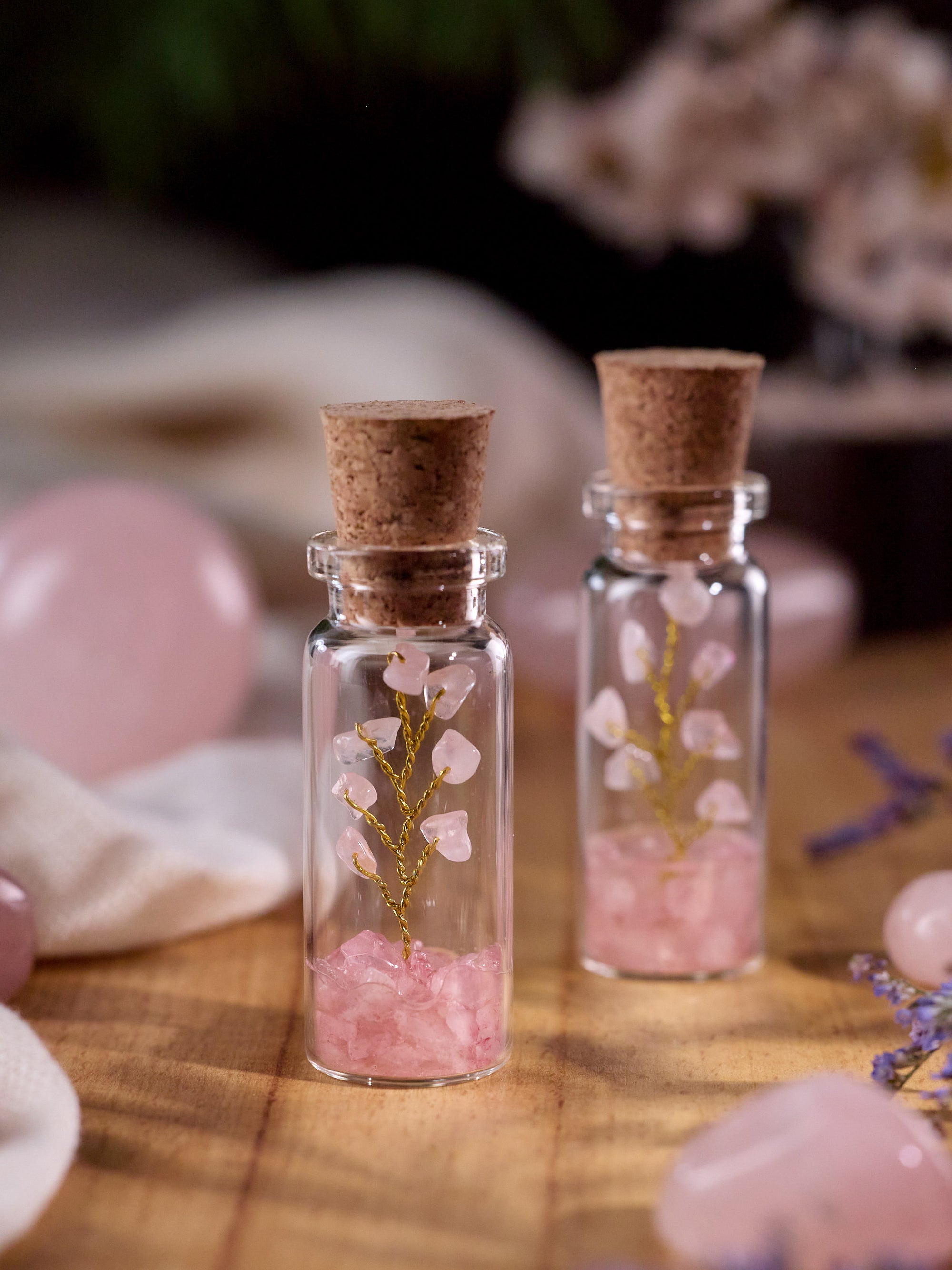 Semi-precious Gemstone - Rose Quartz Bottle Tree - Set of 2