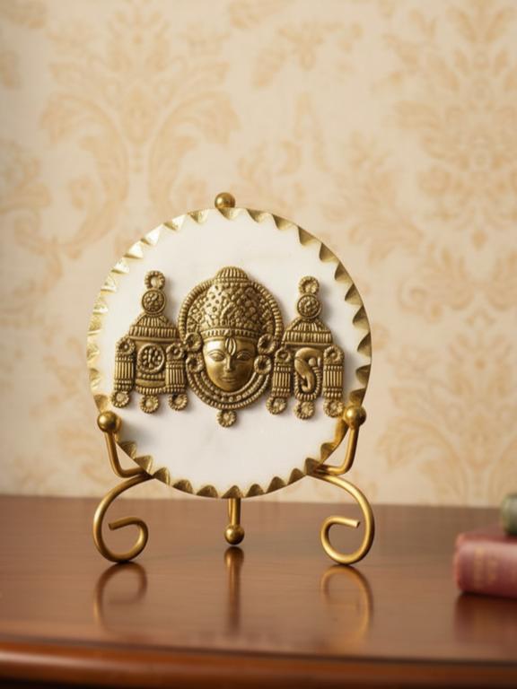 Premium Marble Metal Venkateshwara Decorative Plate with Stand