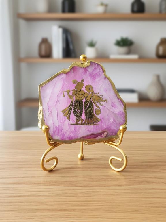 Natural Agate Stone Radha Krishna Frame Showpiece