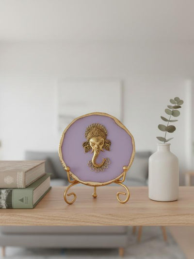 Agate Metal Ganesha Decorative Plate with Stand