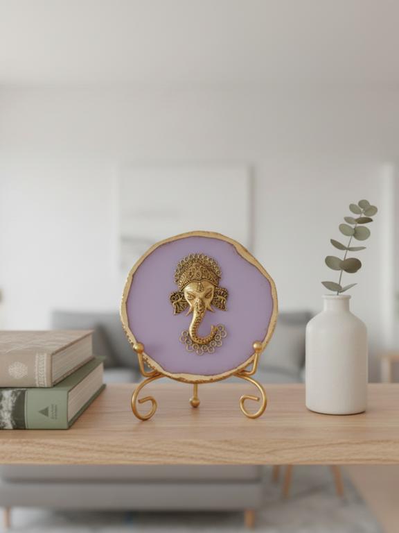 Agate Metal Ganesha Decorative Plate with Stand