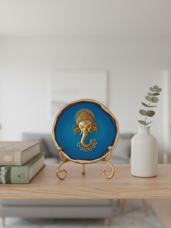 Agate Metal Ganesha Decorative Plate with Stand
