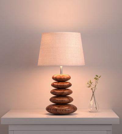 Wooden Pebble Table Lamp (18") – Cream Jute Shade