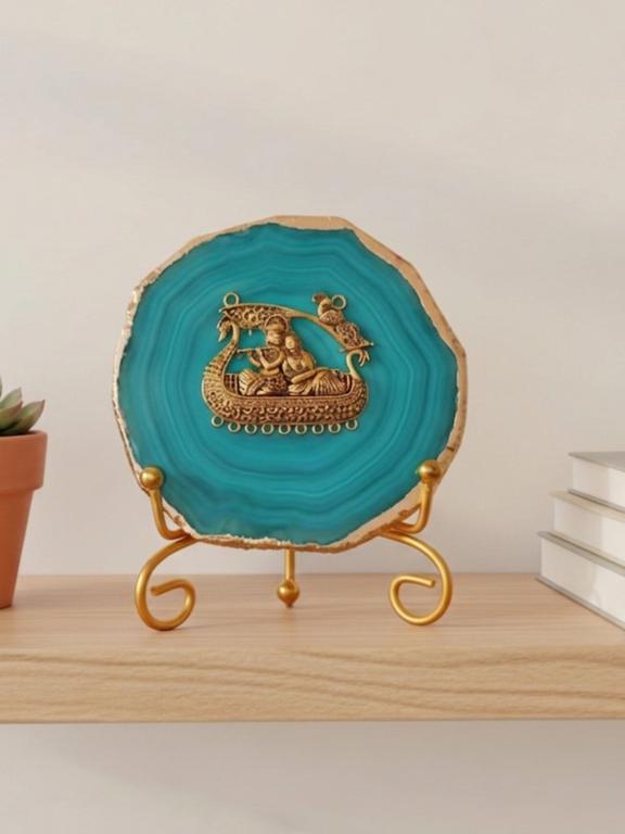 Agate Metal Radha Krishna Decorative Plate with Stand