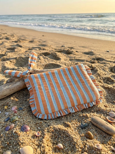 Sustainable Quilted Cotton Travel Pouch l Midsummer Bloom Flat Frill Organizer