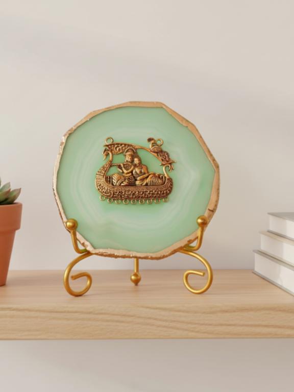 Agate Metal Radha Krishna Decorative Plate with Stand