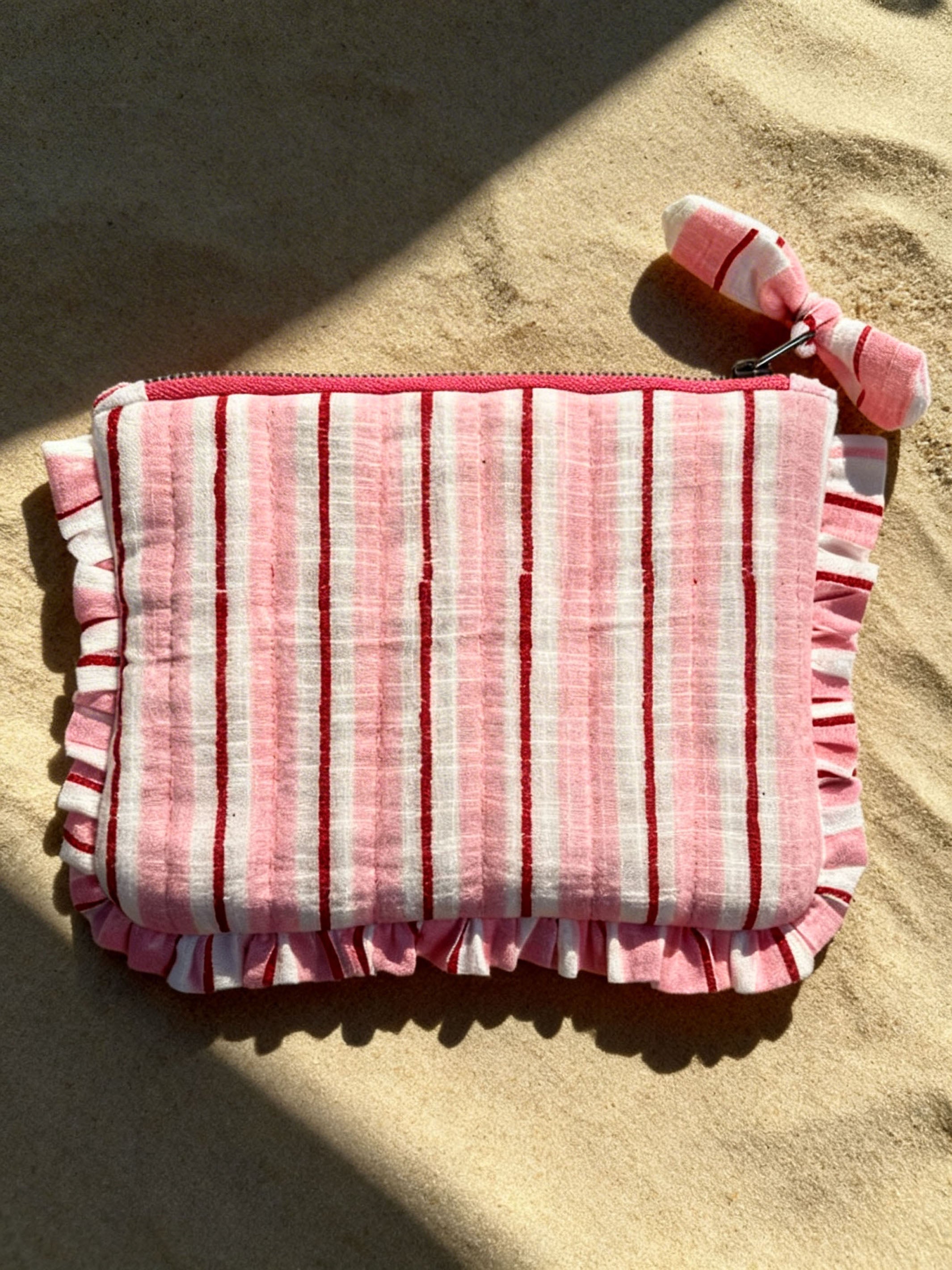 Sustainable Quilted Cotton Travel Pouch | Rosé Frill Pouch organiser - Product Image 