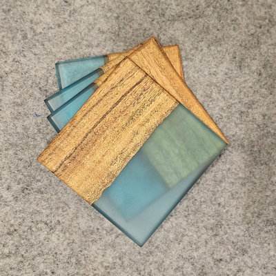 Elegant Aqua Blue Epoxy Resin Coasters set of 4