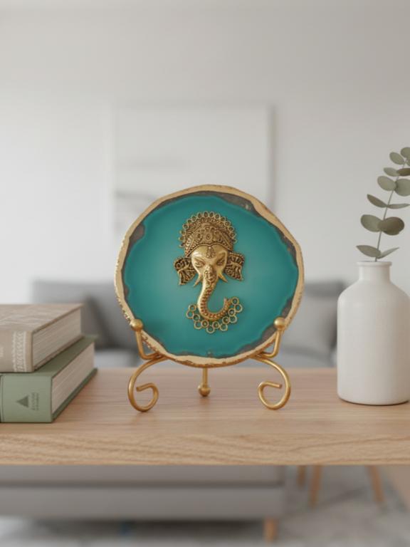 Agate Metal Ganesha Decorative Plate with Stand