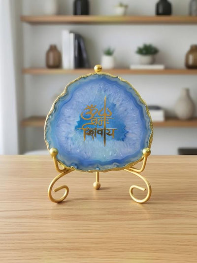 Agate Decorative Plate with Metal Stand | Om Namah Shivaya