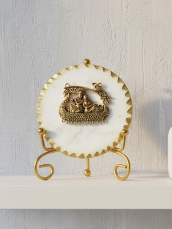 Premium Marble Metal Radha Krishna Decorative Plate with Stand