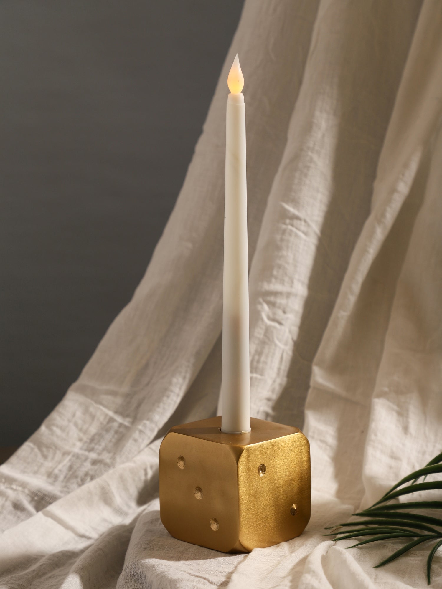 Golden Metal Dice Candle Holder and Table Decor