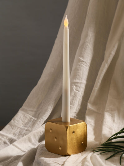 Golden Metal Dice Candle Holder and Table Decor