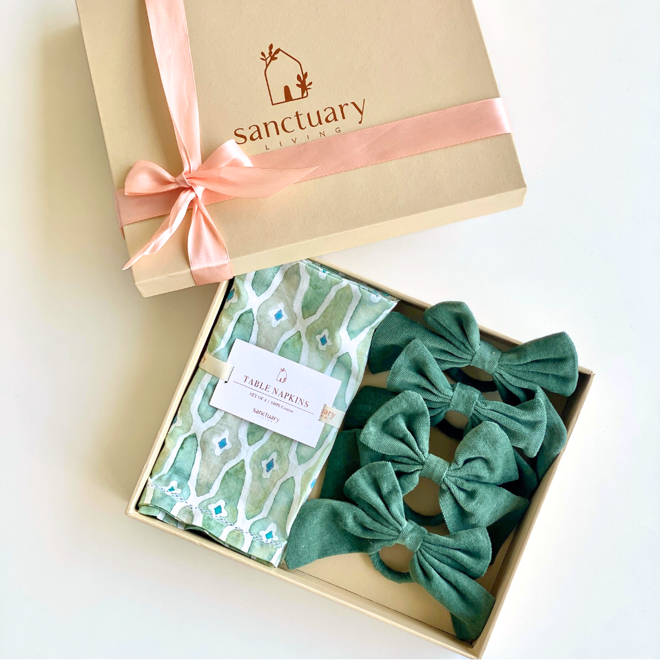 Mosaic Sage Gift Box-Napkins & Napkin Rings