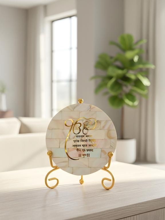 MoP Finish Agate Decorative Plate with Stand | Mool Mantra Spiritual Design