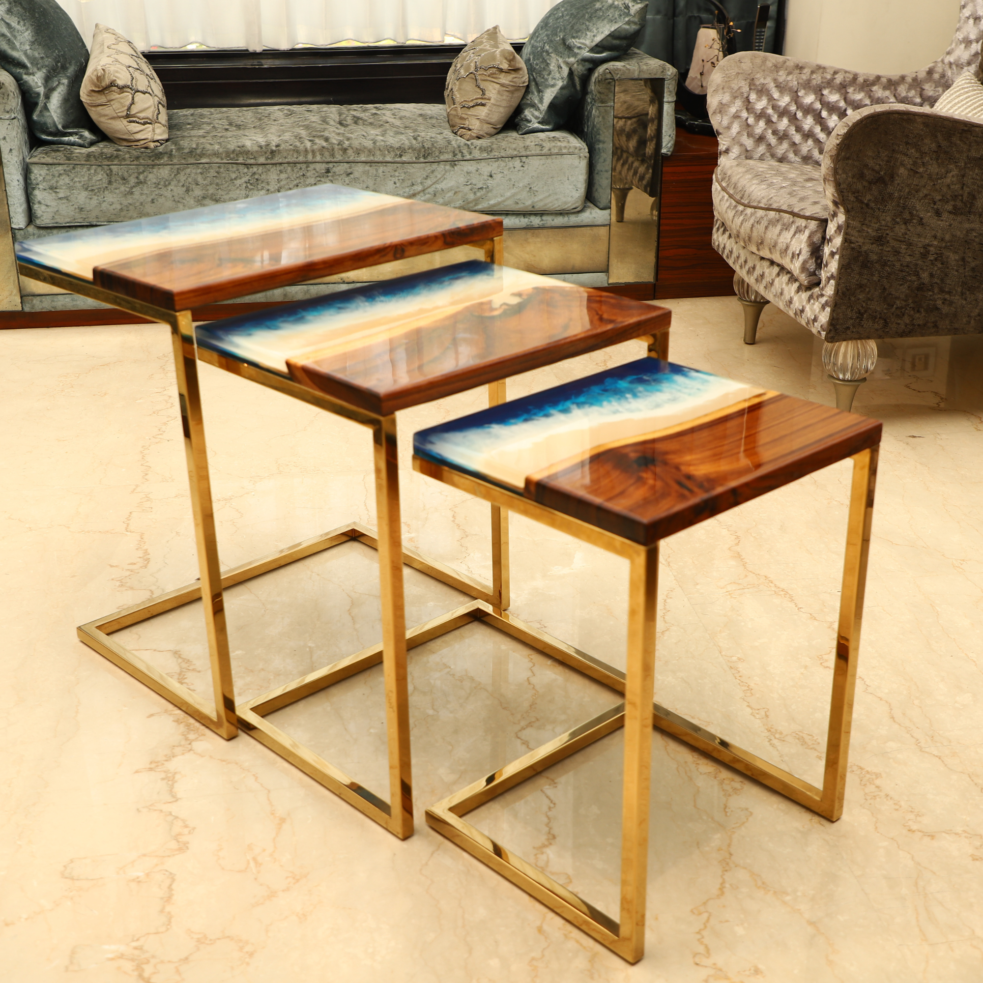 Nesting Table Set of 3 with  stainless steel  Legs