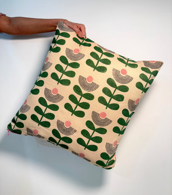 Mid-Modern Reversible Cotton Cushion Cover l Beige & Green