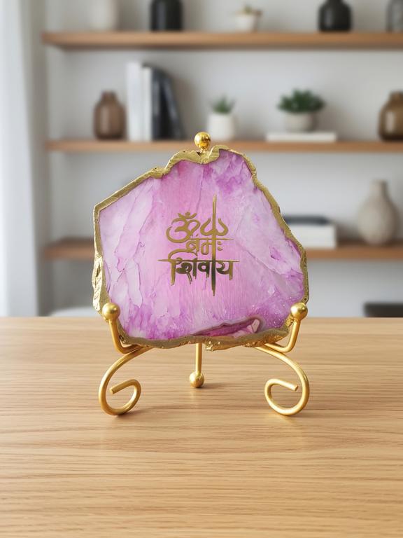 Agate Decorative Plate with Metal Stand | Om Namah Shivaya