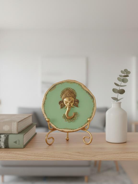 Agate Metal Ganesha Decorative Plate with Stand