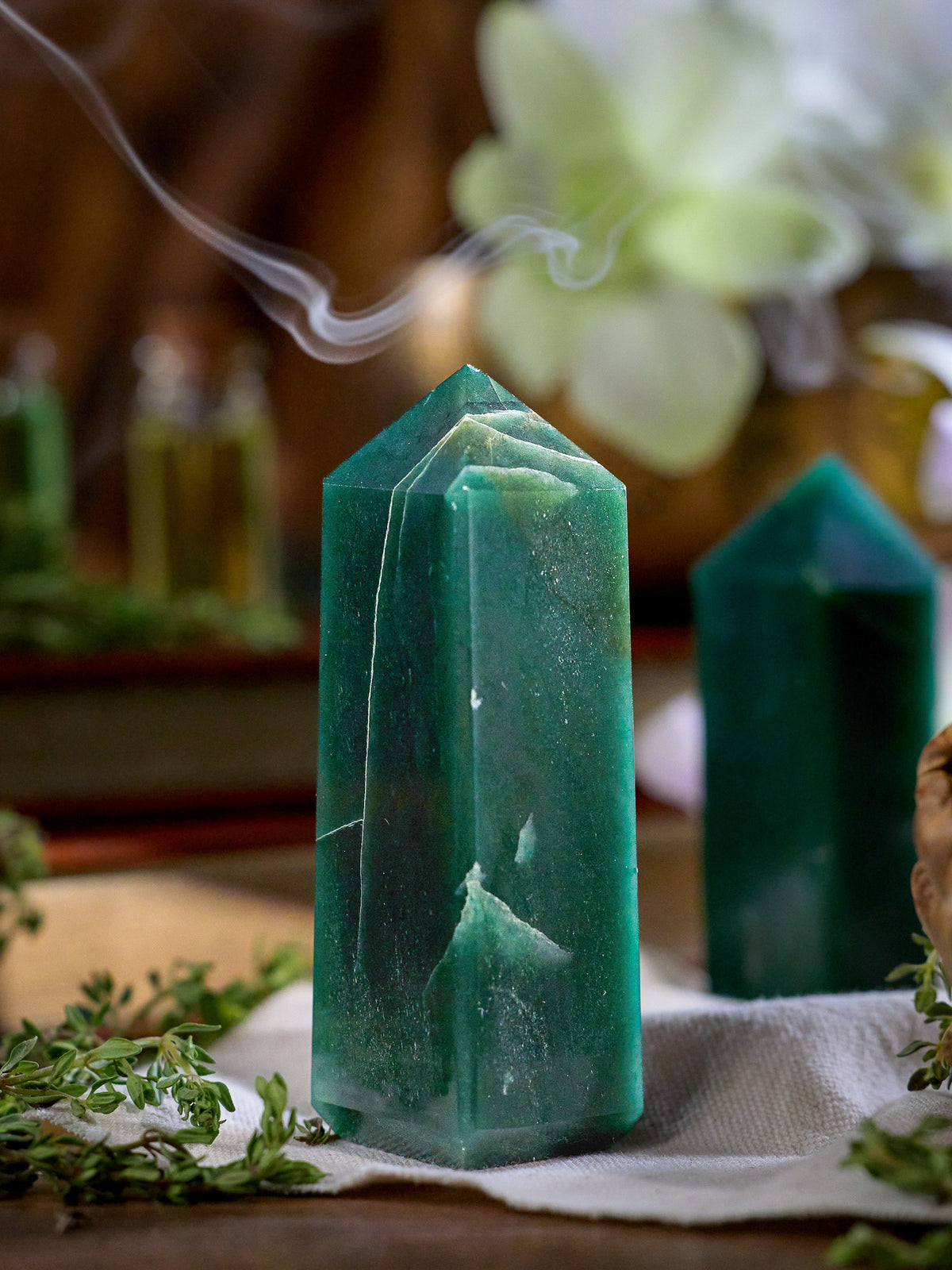 Semi-precious Gemstone - Green Jade Tower